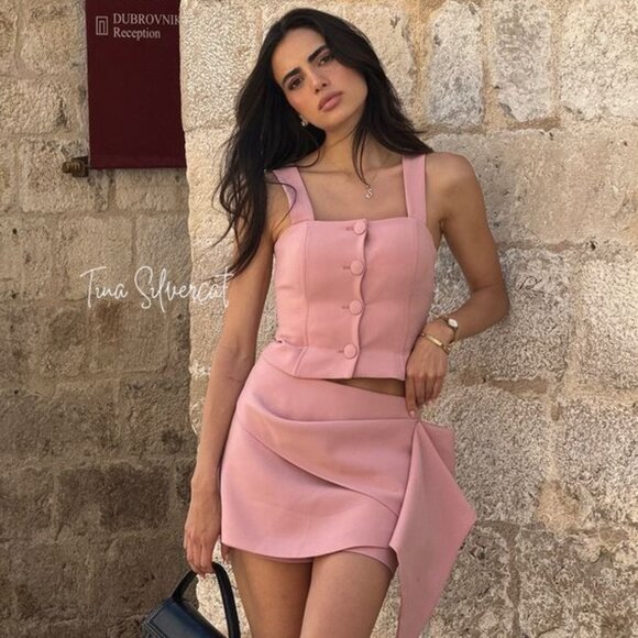 BLOGGER'S FAVE! Zara 2 Piece Voluminous Skort And Bustier Set Pink NWT - Picture 6 of 17